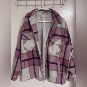 Plaid Pink and White Women's Jacket